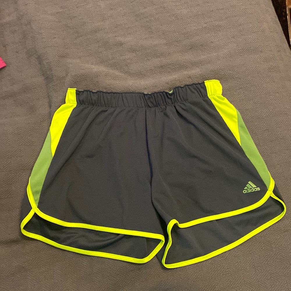 Adidas lime green/black workout shorts sz M